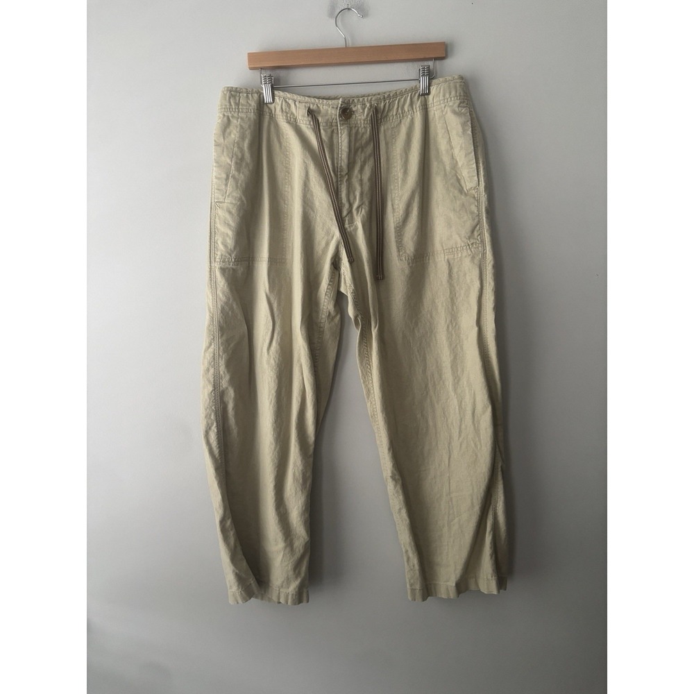 GAP Women's Tan Linen Cotton Blend Drawstring Flowy Wide Leg Pants Size Large